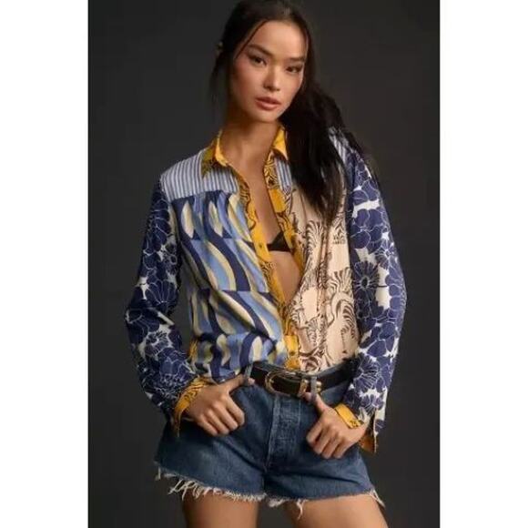 Maeve Tops - Anthropologie Maeve The Paz Button Up Patchwork Zebra Top XL